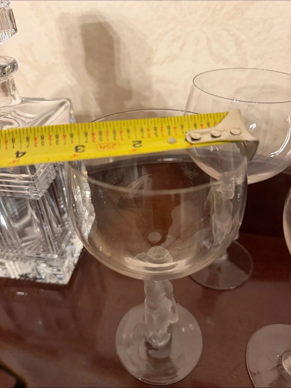 Set of 6 vintage France Bayel Bacchus stem figure crystal goblets, wine glasses